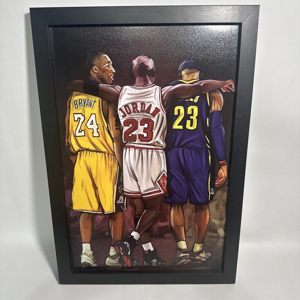 NBA Print Legends Walking Jordan Kobe LeBron Wall Decor Basketball Black Frame